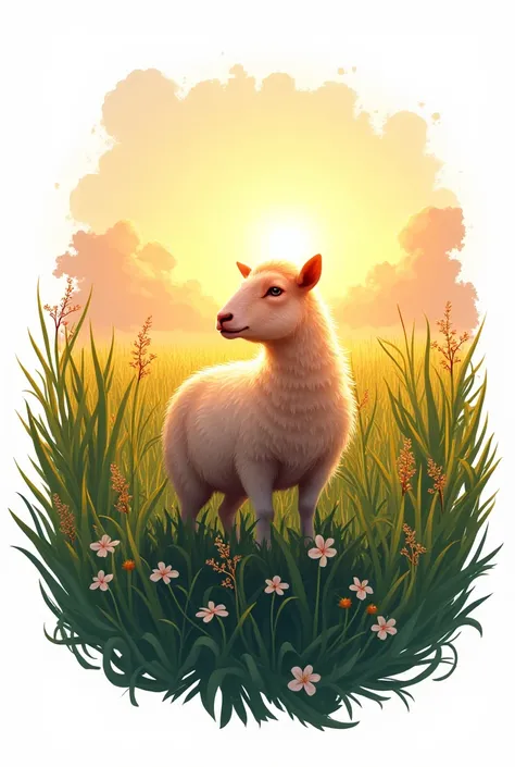 (best quality,4k,8k,highres,masterpiece:1.2),ultra-detailed,(realistic,photorealistic,photo-realistic:1.37),2D t-shirt art,epic illustration,vector,2d illustration,white background,very colorful,highlighting a serene and graceful farm animal silhouette ami...