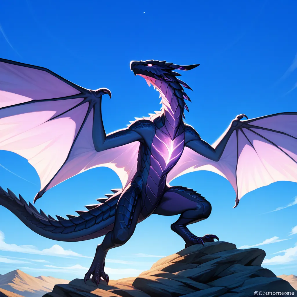 masterpiece, better quality, wyvern, without humans, Alone, open wings, light, Line,   blue sky , majestic pose , full body 