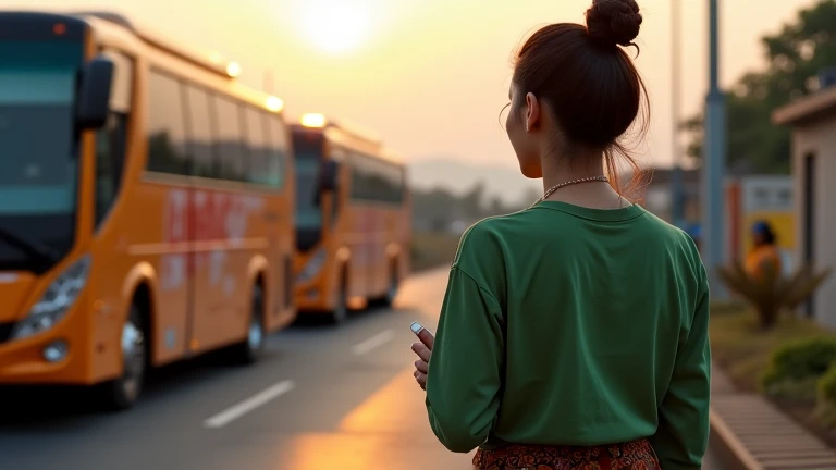 Beautiful 30 year old indonesian woman behind the camera, hair in neat bun, was wearing a green kebaya and a brown batik knee-length sarong, was gathering devotional work with villagers installing lampposts, surrounded by a mystical atmosphere, Terminal ba...