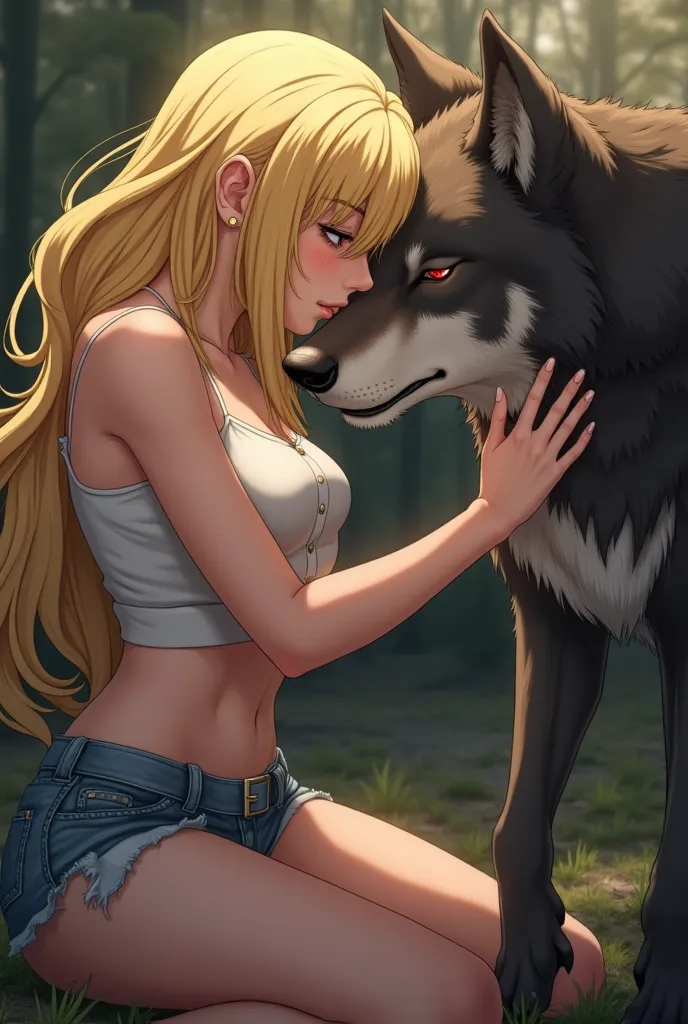 Young blonde girl having sex with werewolves, anime style