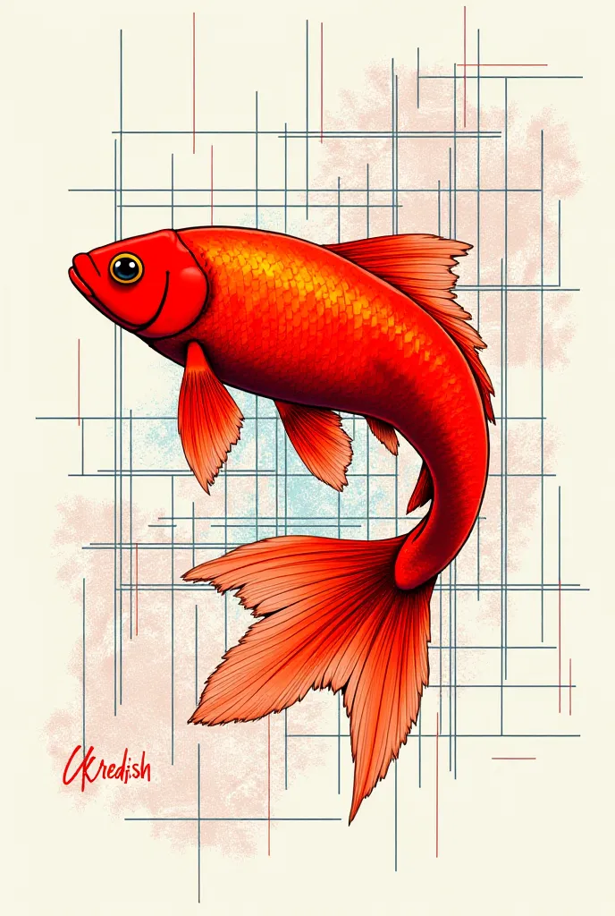 Un poisson rouge dessiné au graphe avec ecrit Ukredfish 