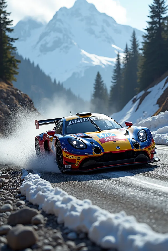 Give me a picture of an alpine A110 r70 in a racing situation
