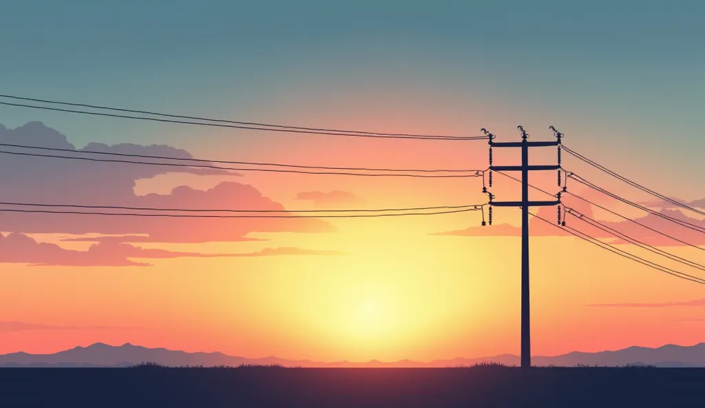 Minimalist:
"A simple yet elegant high-voltage electric pole silhouette against a gradient sunset sky, with neatly arranged power lines creating an abstract geometric pattern