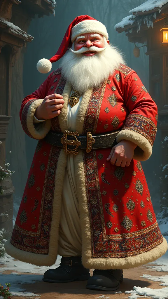 CARICATURE OF SANTA CLAUS BUT WITH LONG DRESS WITH PERSIAN CARPET DESIGN