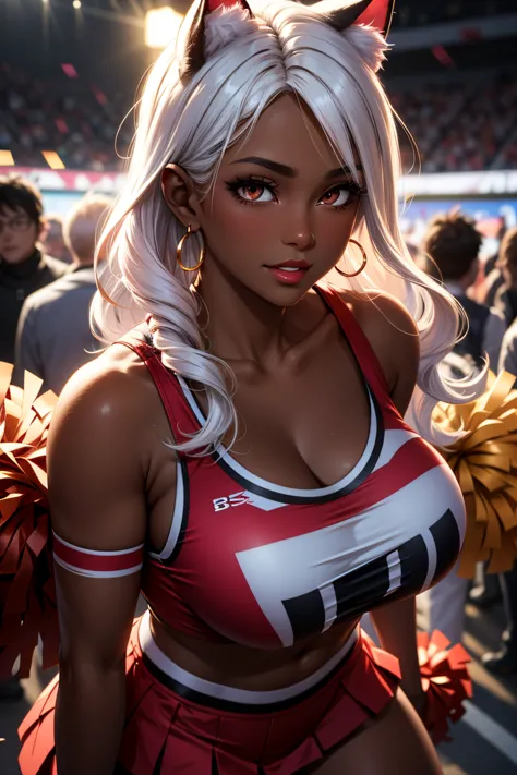 ((exceptional quality)), ((masterpiece)), (detailed), perfect face, perfect eyes, expressive eyes, long wavy white hair, white cat ears, super gigantic breasts, thick thighs, beautiful, detailed red eyes with long eyelashes, bratty, blushing, sexy fluffy p...