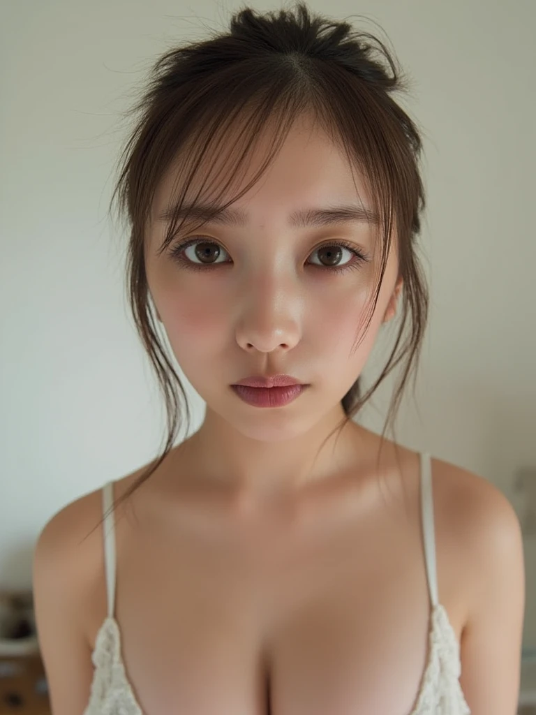 ロングヘアとバングスの若い女性のクローズupポートレートです,  with wavy hair tips . Her skin is very white、The figure is slim .  score_9, score_8_up, score_7_up, score_6_up, score_5_up, score_4_up,  High Resolution, 4K, Alone, detailed eyes,  detailed cute face , Find another side  , ...