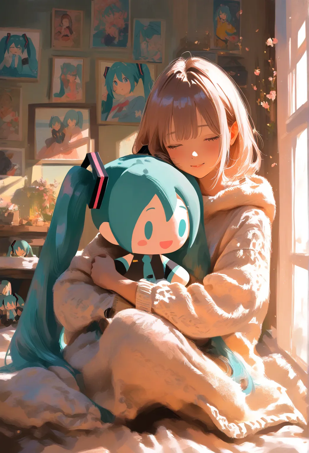 a cover photo where an anime girl holds a collectible Hatsune Miku doll