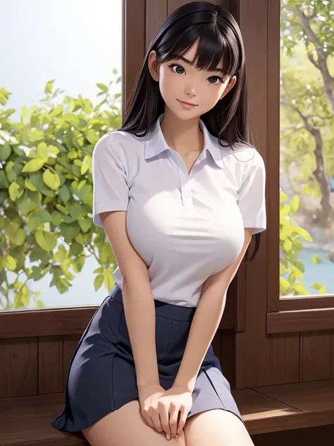 top quality, High Resolution, 非常にdetailsな, masterpiece,  original photo :2, realistic:2, photorealistic to tilt your head to the left:2, very delicate and beautiful,  details, textured skin, one girl, Japanese, (1 person), (chest), 1, ( stand by the window...