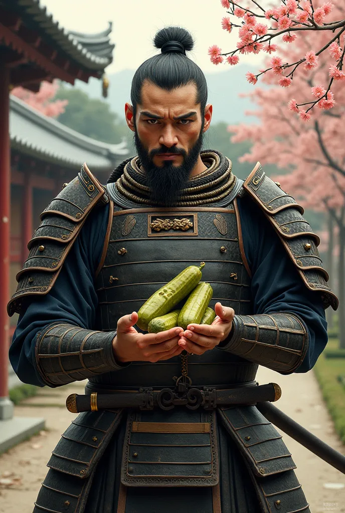 Samurai holding pickles