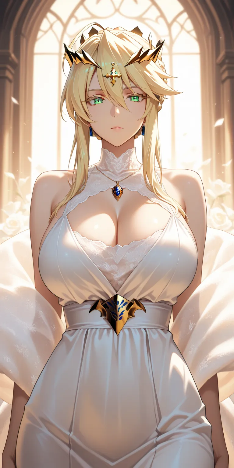 Masterpiece, very aesthetic, vibrant, high contrast, high resolution, ultra detailed, elegant mature woman, artoria Pendragon (lancer),  white dress, graceful, soft light, best quality, newest, castlevania: nocturne anime style, upper body