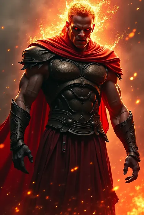 Based on the visual style of the movie 300, would like to represent the God Hades of Greek Mythology, punishing a grieving soul.

Hades will have dark Greek armor, with auras of shadow around him, while his flaming eyes full of anger. HD