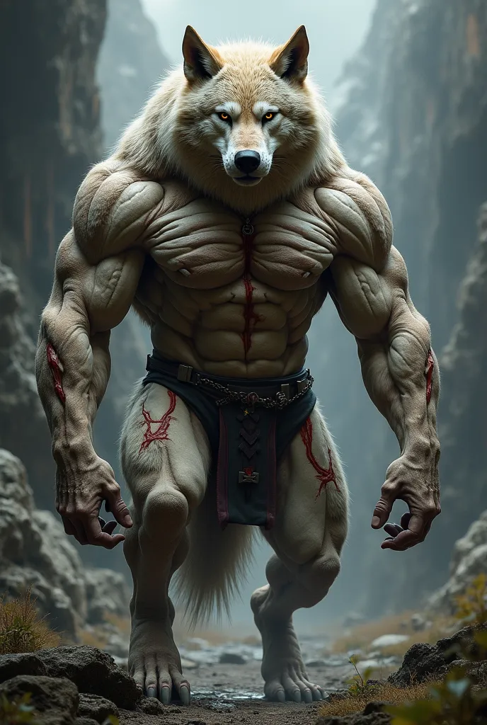 Make a wolf with strong muscles and highlighted veins 