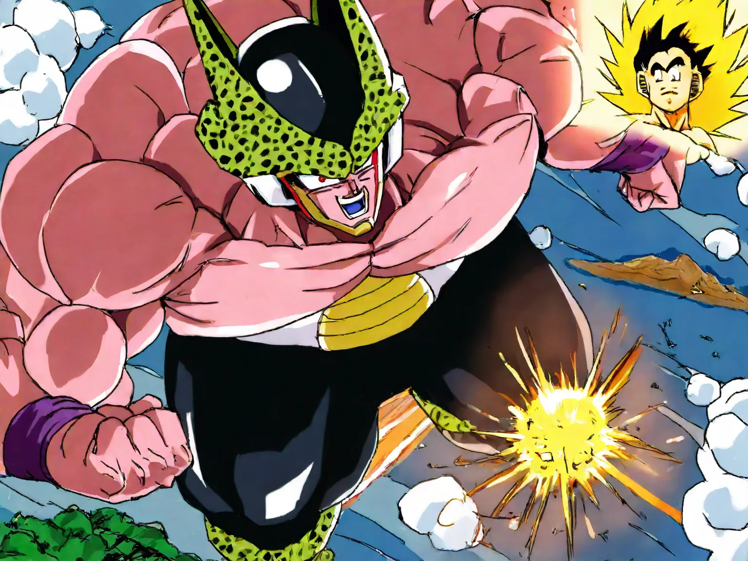 Dragonball, super sayayin, son-gohan versus cell, full power, bursting earth, brightest sun