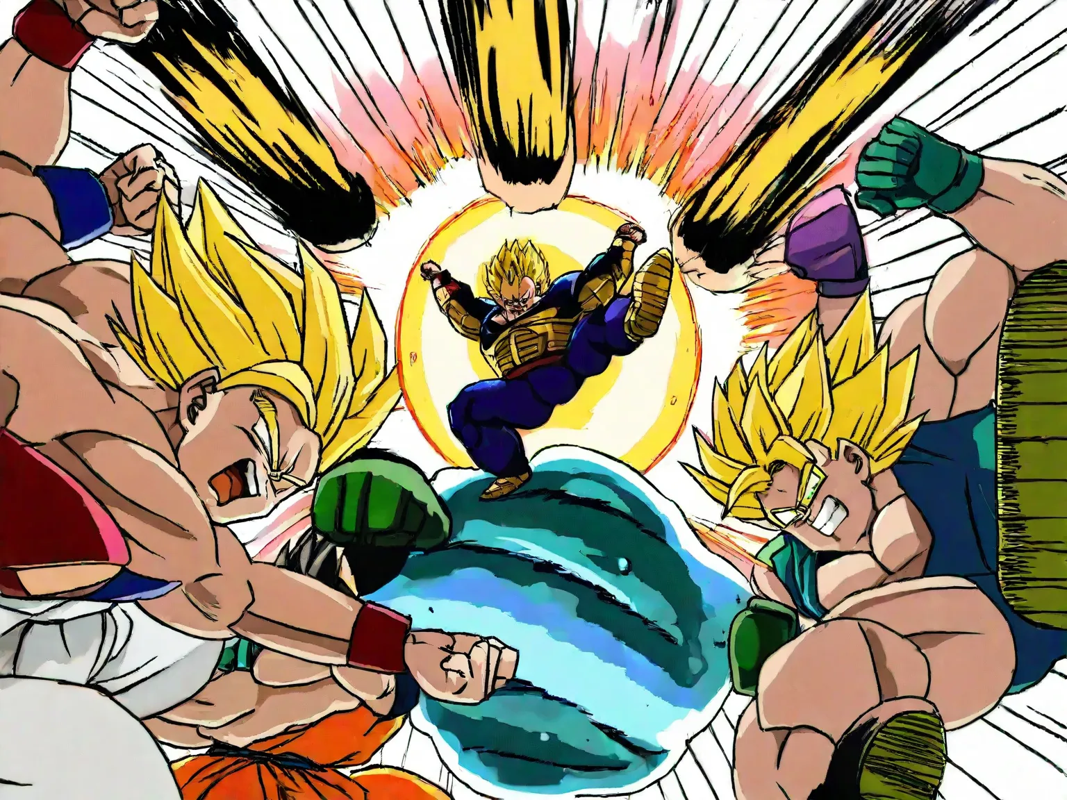 Dragonball, super sayayin, son-gohan versus cell, full power, bursting earth, brightest sun, in fight, kick, boxing