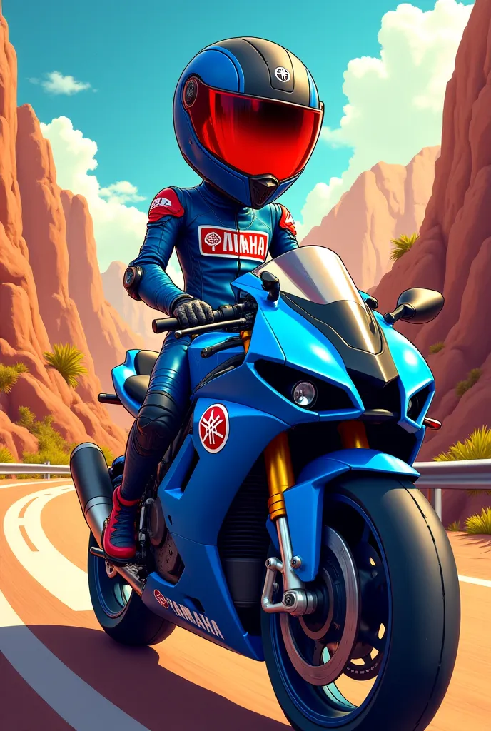 A cartoon biker from yamaha 
