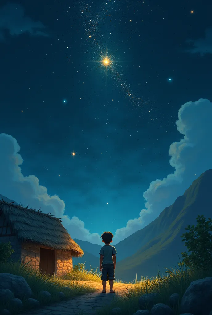 **The Boy and the Falling Stars**

In a small, remote village, there lived a boy named **Elves** with his parents in a humble hut. His father was a hardworking farmer, 