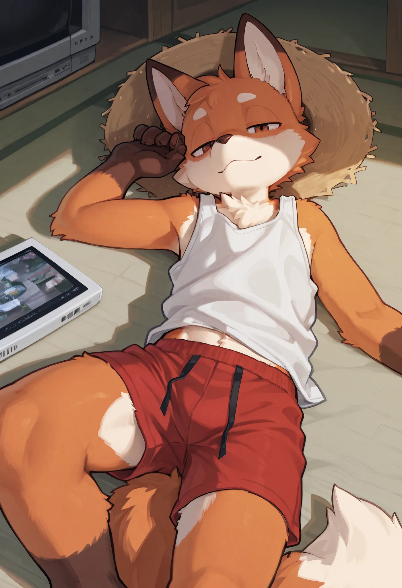 , ,((detail real texture skin,,super detail real fur texture,  ,,boy face, super detail beautiful texture,summer of japan,,Misanga. Game consoles CRT TVs,(,Natural color,cute boy,cinematic  ,beautiful fur),super detail depiction of gravity ,),good contrast...