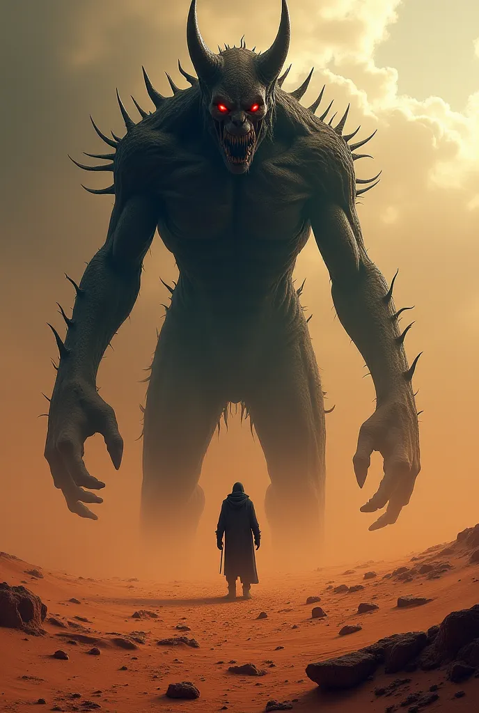 Satan, A monster  com olhos vermelhos no deserto cara de terro, A monster 