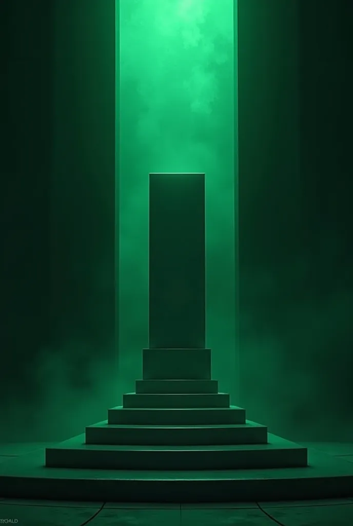  Pedestal , steps, semi-dark room, dark green light