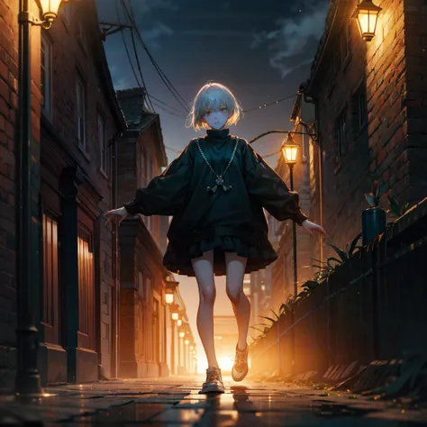 Masterpiece, ultra-high-definition, highly detailed, beautiful, anime-style illustration. A single shadow stretches across the wet pavement under a lone streetlight at night. The figure casting the shadow is barely visible, emphasizing the mysterious and e...