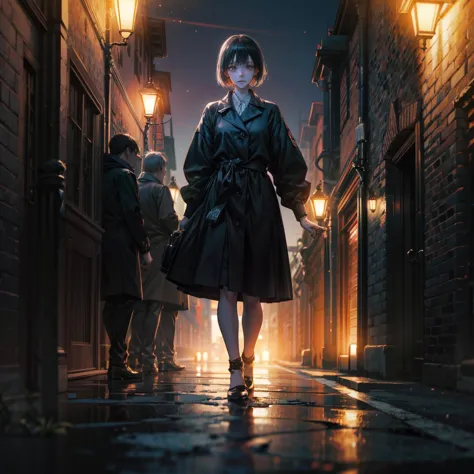 Masterpiece, ultra-high-definition, highly detailed, beautiful, anime-style illustration. A single shadow stretches across the wet pavement under a lone streetlight at night. The figure casting the shadow is barely visible, emphasizing the mysterious and e...