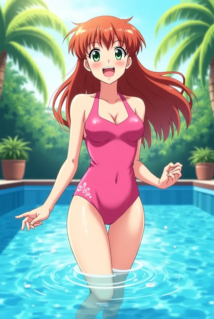 Sakura kinomoto in pink full body bikini at the pool 