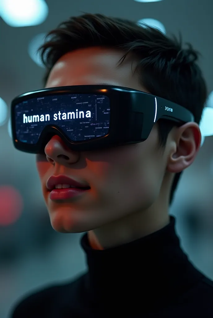 Black smart glasses with human stamina on lenses