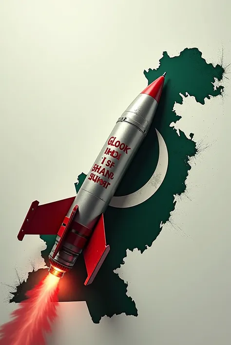 A rocket with blasphemy written on it and that rocket coming straight towards the flag-like map of Pakistan.