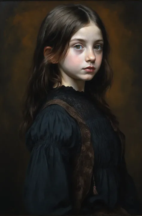 arafed portrait of a young girl with a brown dress, portrait young girl,  dark oil painting ,  portrait of girls, a  portrait of a girl , young girl,  portrait of a girl ,  portrait of a girl ,  portrait of a girl ,  Very beautiful portrait ,  Portrait of ...