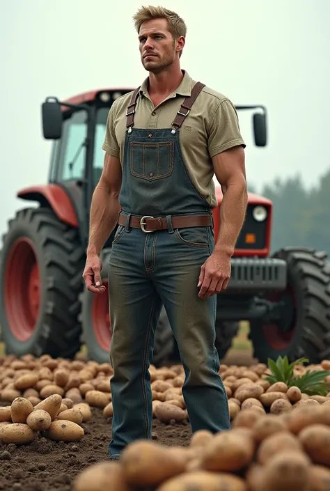 Tall blond man with blue eyes, Potatoes and tractor 