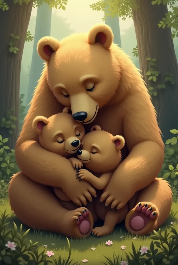 Mom bear taking care of her cub