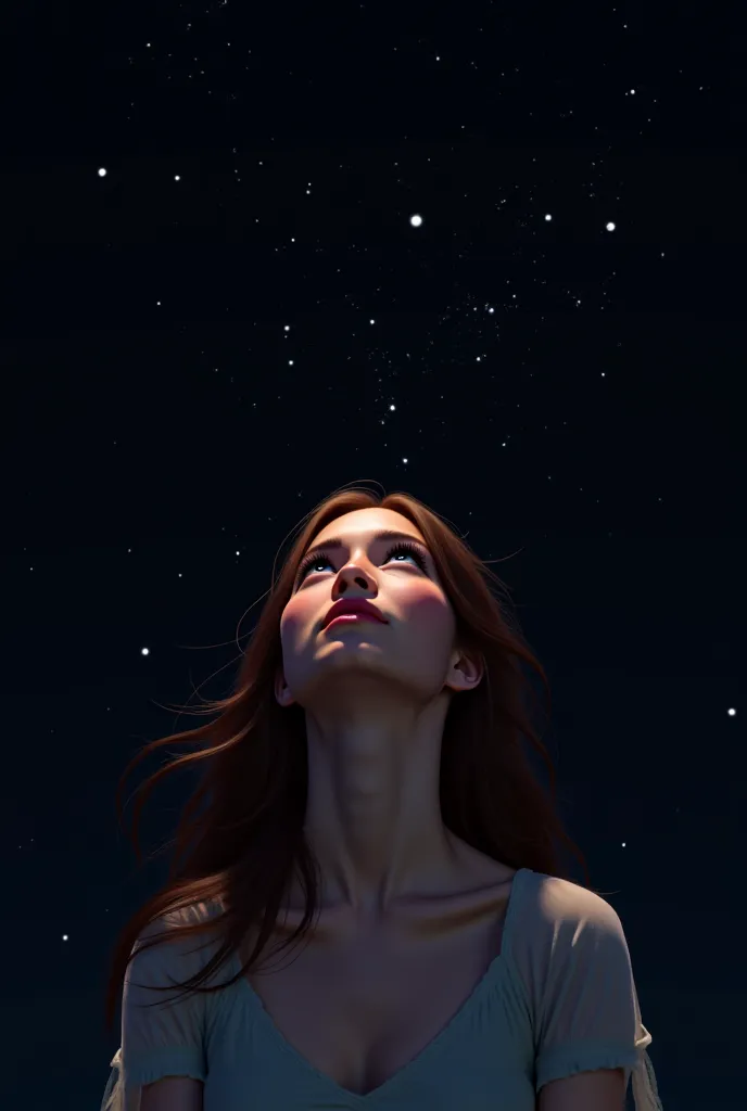 Picture of a beautiful brunette girl looking at the stars