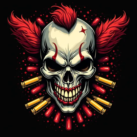 Logo creation for the 'DU CRIME' family, with a bold and intimidating aesthetic. The logo must have a skull intricate details and a fierce expression, with an old school clown, inspired by the classic circus style, with exaggerated makeup and sinister smil...