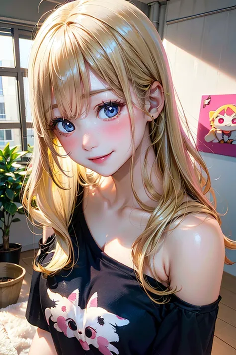 Masterpiece, ((1 girl, Yellow Hair)), ((Best Quality)), (Ultra-detailed), Highly detailed, ((Medium Breasts)), ((Close up)), Perfect Lighting, Perfect background, ((Straight Hair, Long Hair, Blonde Hair, Blue eyes)), ((18-years-old, Upright body View)), ((...