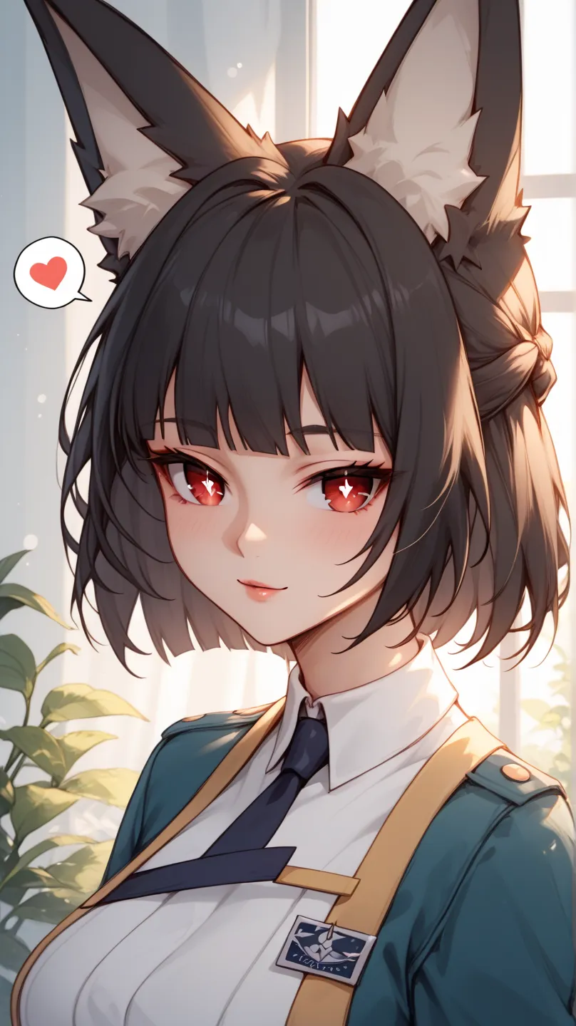 miyabihoshimi, miyabi hoshimi,animal ear fluff, animal ears, black hair, bright pupils, fox ears, fox girl, half updo, short hair, red eyes, sidelocks, white pupils, naked, futa