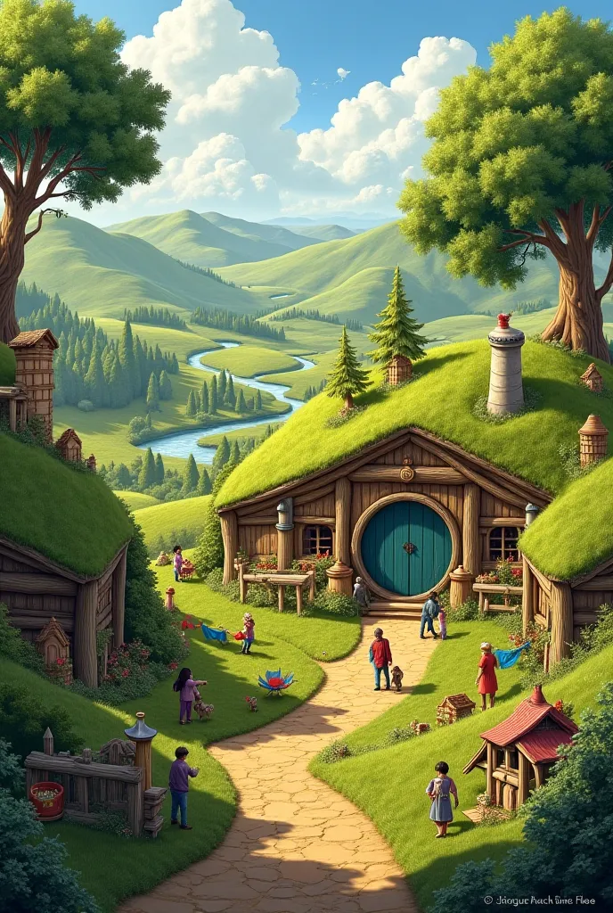 The cover of a book where it says "Hobbit by Thales Henrique", Showing the Hobbits' village.