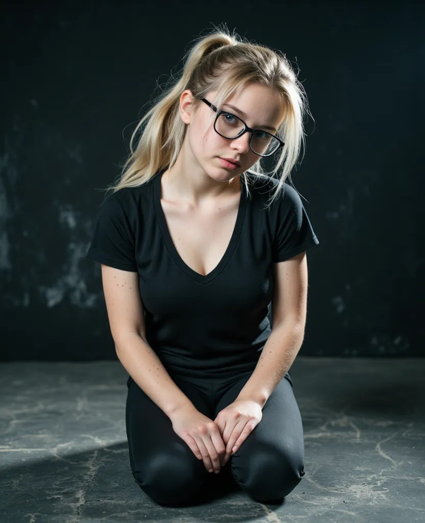 diminishing scale perspective, high contrast, colorful, cinematic, side angel, extra sharp shot, UHD, A sixteen-year-old girl from Ireland,  157 cm tall , (chubby:1.0), (sky blue eyes),  messy , ((light gray hair)), ponytail, Head tilt downwards. Very cute...