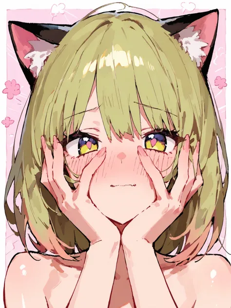 Masterpiece, (best quality), 4k, 8k, flawless, detailed, warm and comfy street, 1girl, catgirl, young, girly pop, stylish, covers face with hands, very shy, blushing, detailed eyes, (detailed background:0.9), shiny skin, 748cmstyle