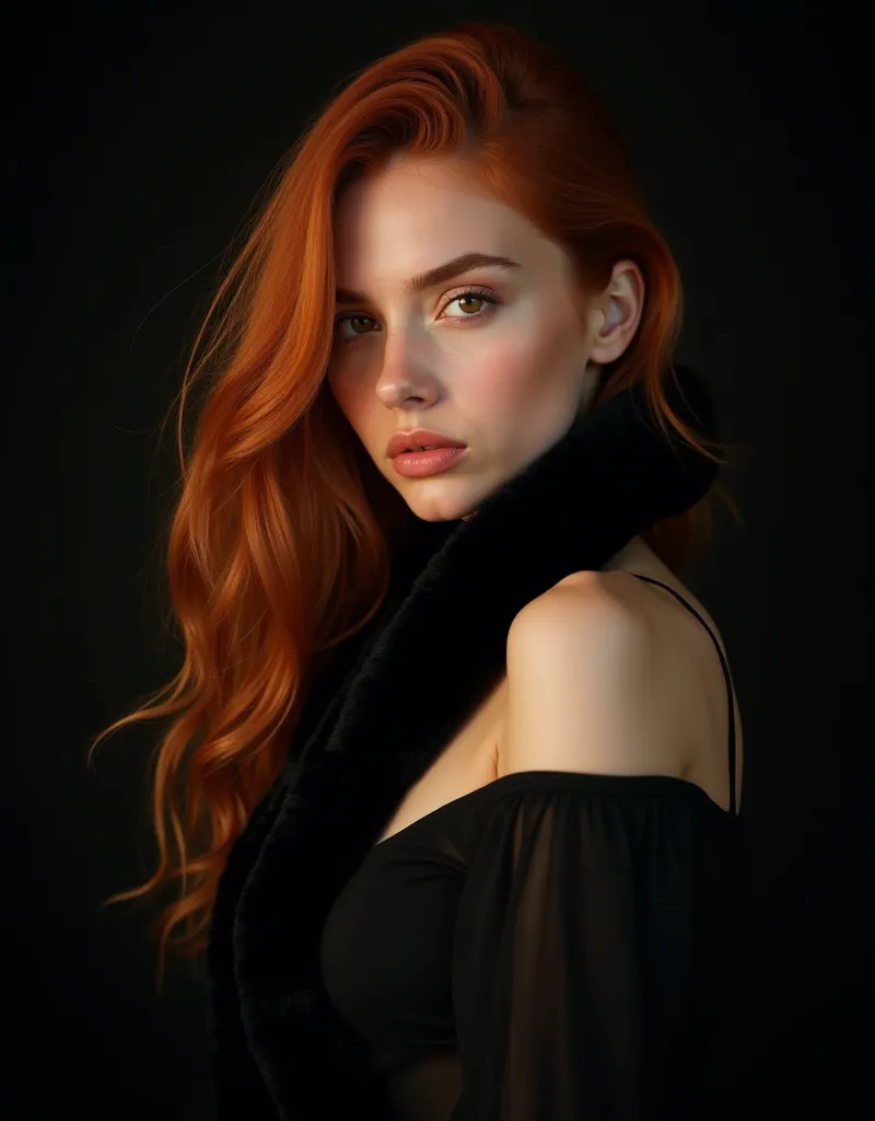  portrait Face , realistic image quality, fotografía artistica y  detailed.  Aesthetic image .  Diagonal view ,  front focus. Pose of the half-profile model. is a, with a delicate face ,  tense jaw . She has a provocative look, and an overwhelming lust. It...