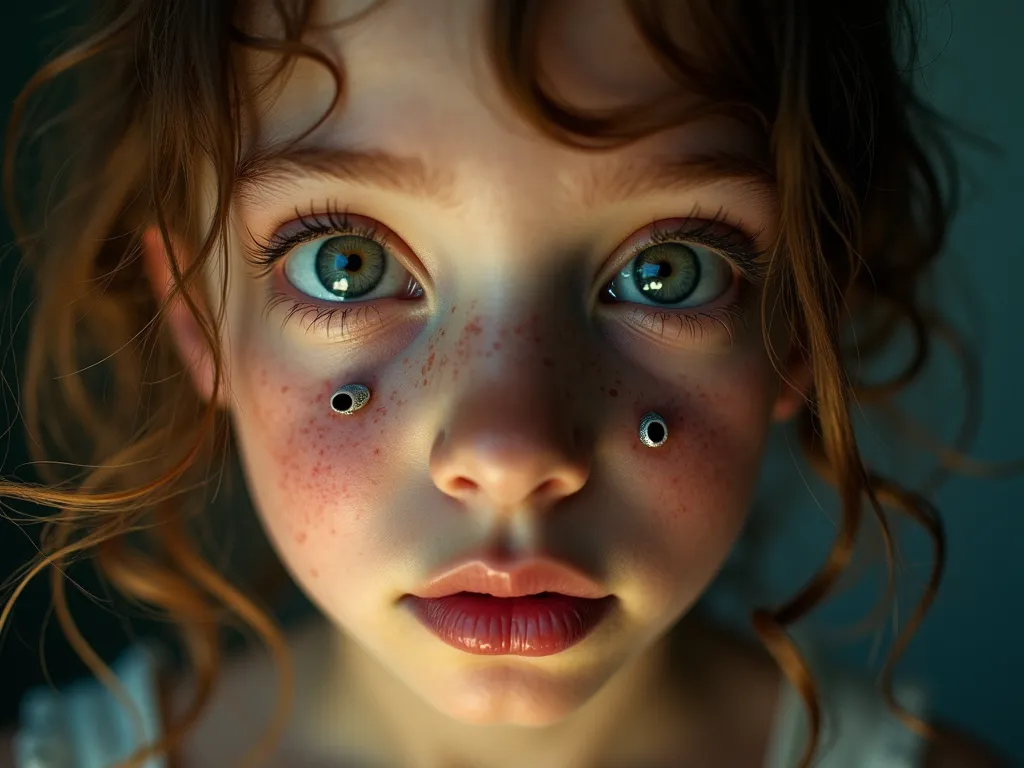 High quality,  8K Ultra HD,  portrait of a girl , looking piercingly into the Canon EOS R5 camera with a 50mm f/1.2 L, designed in the style of Salvador Dali. Small fish swim in her eyes, creating a surreal. Sharp skin texture with visible pores, lens cine...