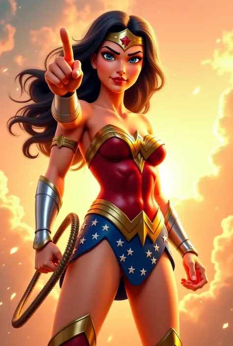 Create an animated image of Wonder Woman by pointing your finger forward 