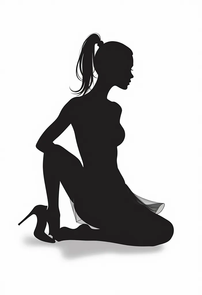 a sexy chinese woman's silhouette , full white background, black silhouettes, louboutins high heels, ponytail,ultra slick hair,sexy
Laying on the ground, sexy short thight dress 
Full black flat silhouettes
Hidden details, flat color
Microskirt, big butt
F...