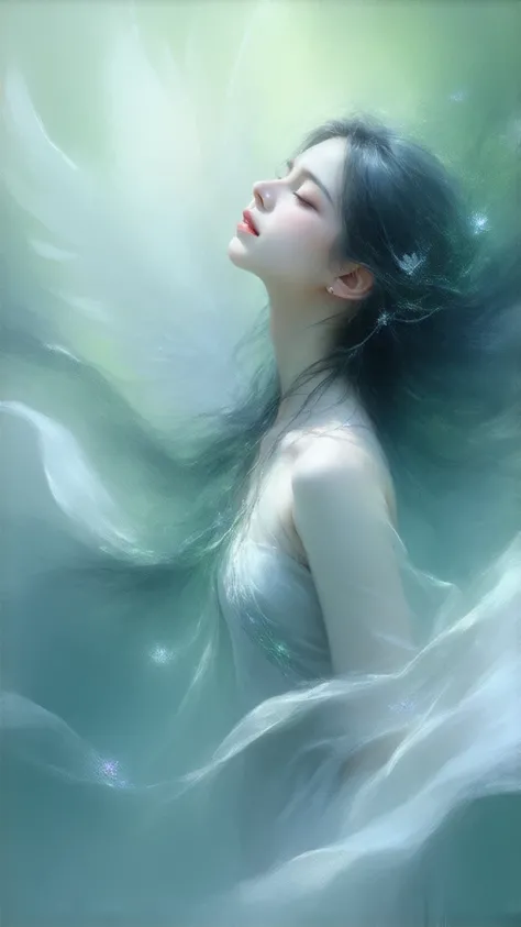 beautiful aura　amazing beauty　Mysterious　Very beautiful indigo
Like a celestial maiden　Spirit　Wings of Flowers
Beautiful loose hair that goes up to the waist　Full body　A woman who looks in front of her memories is beautiful　I'm closing my eyes lovingly　for...