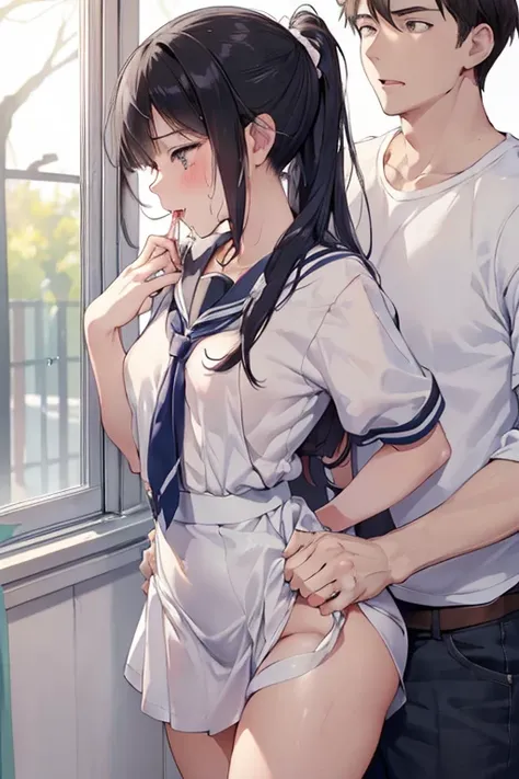 ((     Top Masterpiece)), ((( a high school girl doesn't have a penis ))),((8k,   Completely-Wide ))(((Picture of a high school girl licking one man's penis ,Picture of a man grabbing a high school girl's head , inserting his penis into the high school gir...