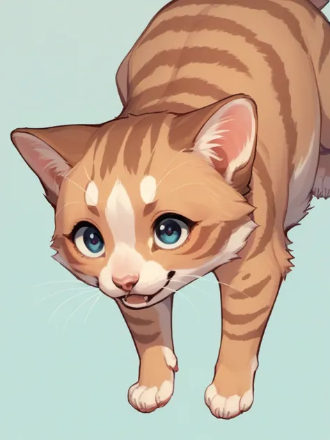 prompt: score_9, score_8_up, score_7_up,  source_anime，nsfw， uncorrected，One cute kitten, Brown Tabby ,  Transformed Characters , kitten, plain background,cute eyes