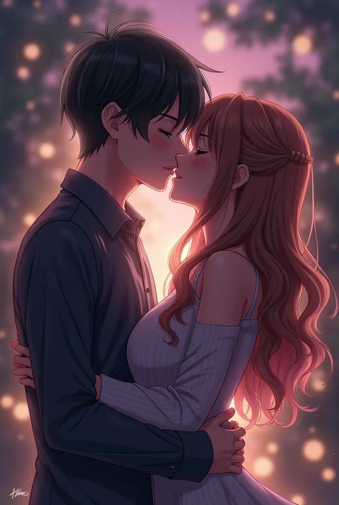 A passionate kiss from an anime couple 