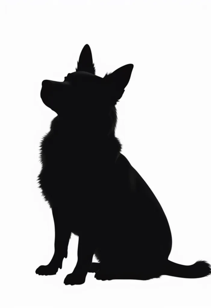 a dog side silhouette , full white background, black silhouettes, 
Full black flat silhouettes
Hidden details, flat color
Flatcolor!!!, drawing
No shadows, full black silhouette,micro skirt
No lights on the silhouette, no shades
 
Just a dog alone without ...