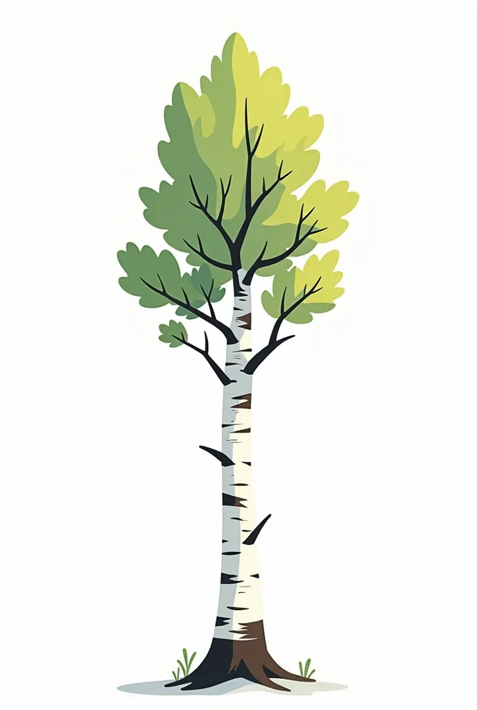 Cartoon vector Russian birch tree on white background 