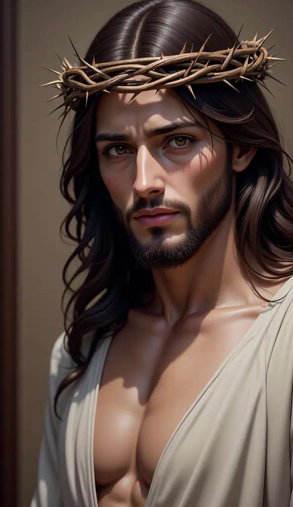 Realistic single-body Jesus wearing a beautiful crown of thorns, And second not a mother's cross costume