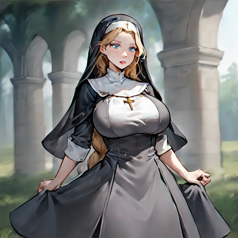 Sister Angelica is a buxom woman with pale skin. Her blond long braid goes down to the arch of the back. The blue eyes don’t soften a hard gaze. She praises her huge breast as a gift from the Lord.

Angelica wears the religious habits of a nun: the garment...